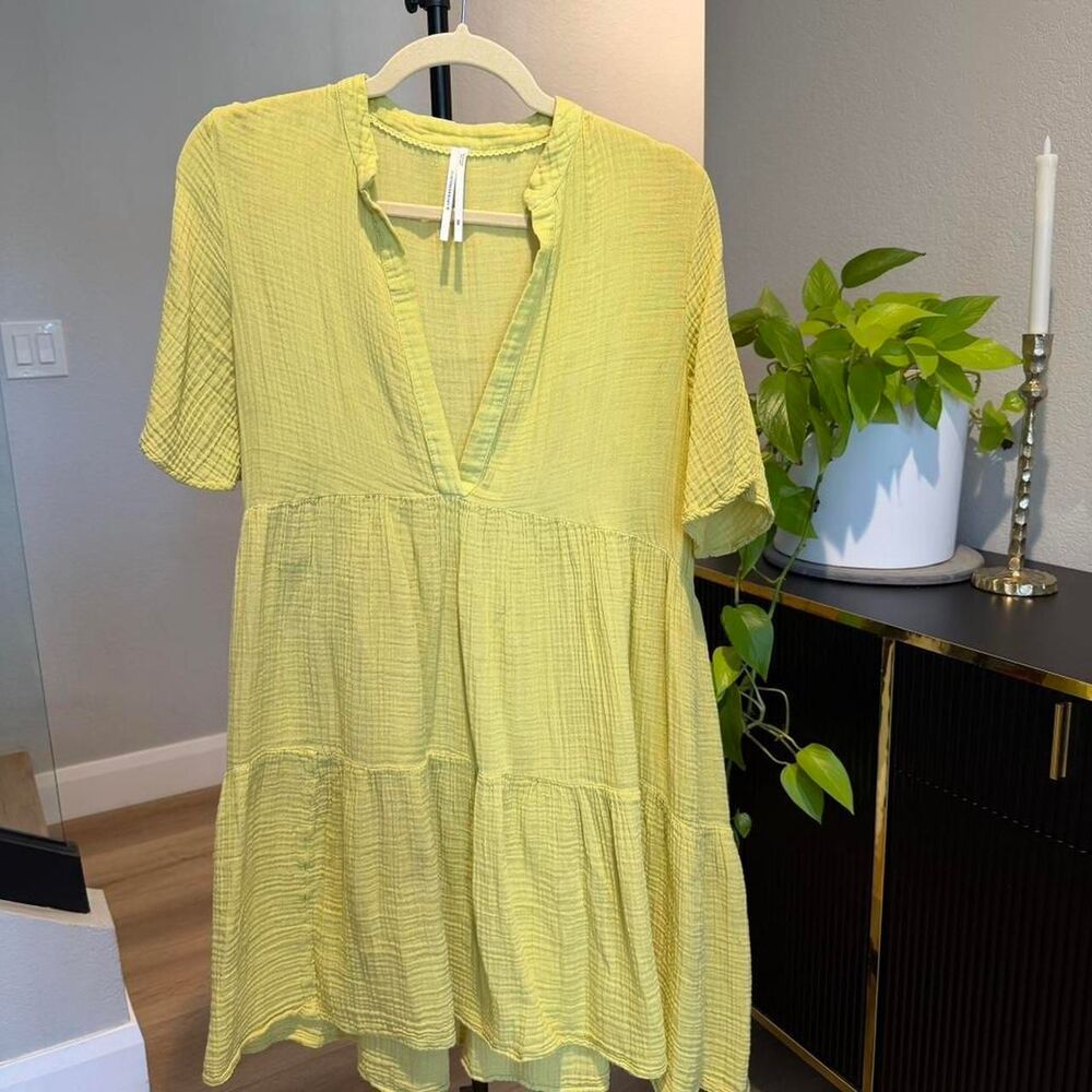 Anthropologie Women's Green and Yellow Dress